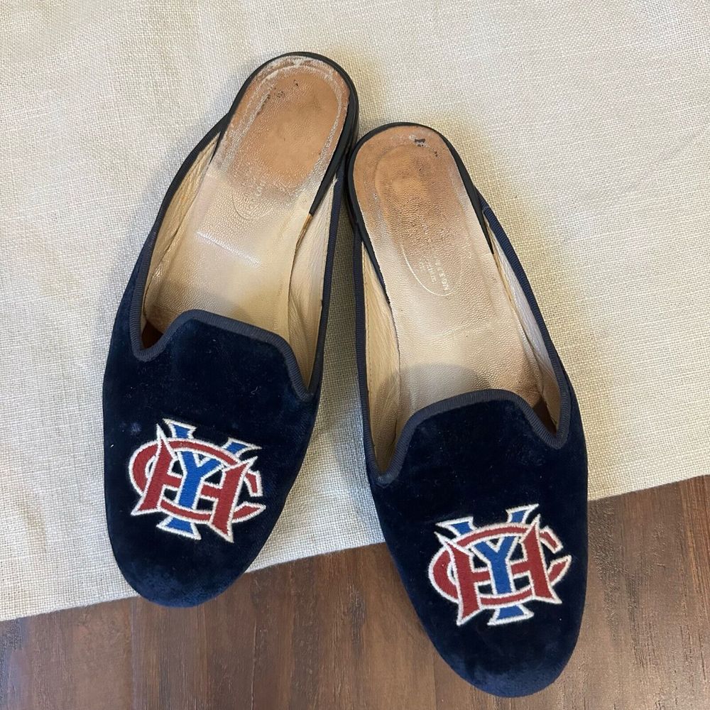 Stubbs & Wooton Womens HYC Habana Yacht Club Mule Slipper in Navy Velvet